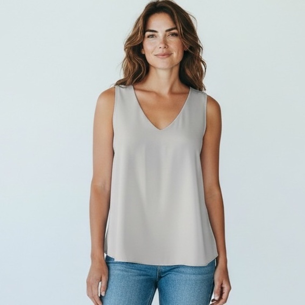 Women's Gray Racerback V-Neck Sheer Overlay Tank Top S-THREE EIGHTY TWO‎ Party